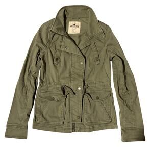 Hollister Womens Small Hooded Military Jacket  Army Green Utility Y2K Gorpcore